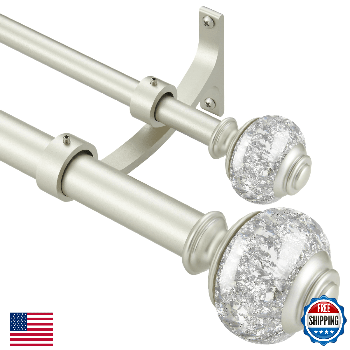 Double Curtain Rods 72 to 144 Inches(6-12 Feet) with Solid Aluminum Alloy Bracke - Image 1