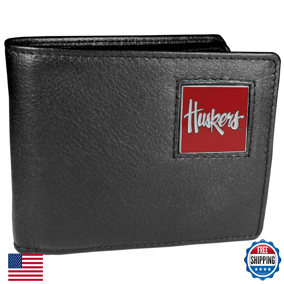 NCAA Siskiyou Sports Nebraska Cornhuskers Leather Bifold Wallet Black - Image 1