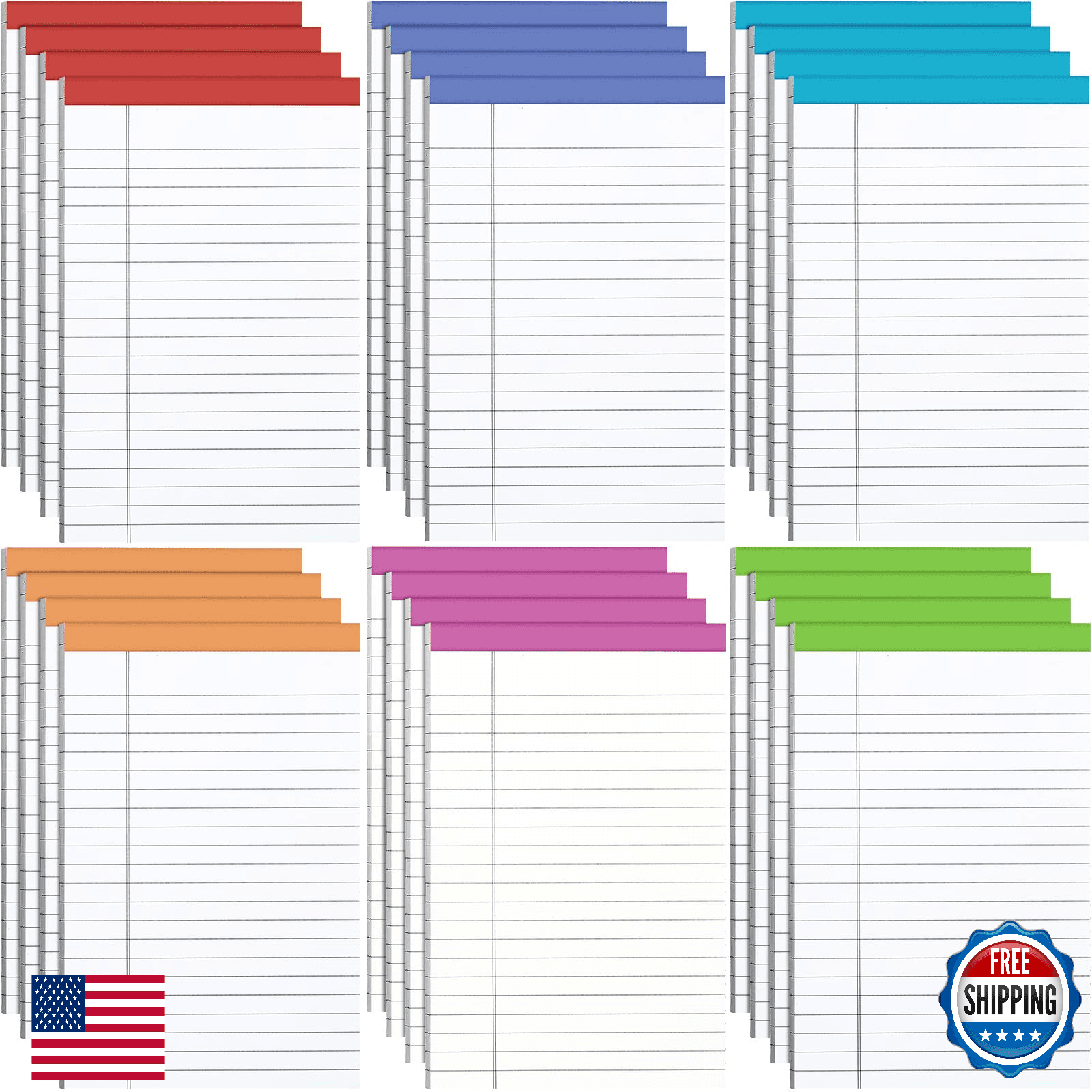 Colarr 24 pk Legal Pads 5x8" Lined Notepads 50 Sheets Wide Ruled Writing - Image 1