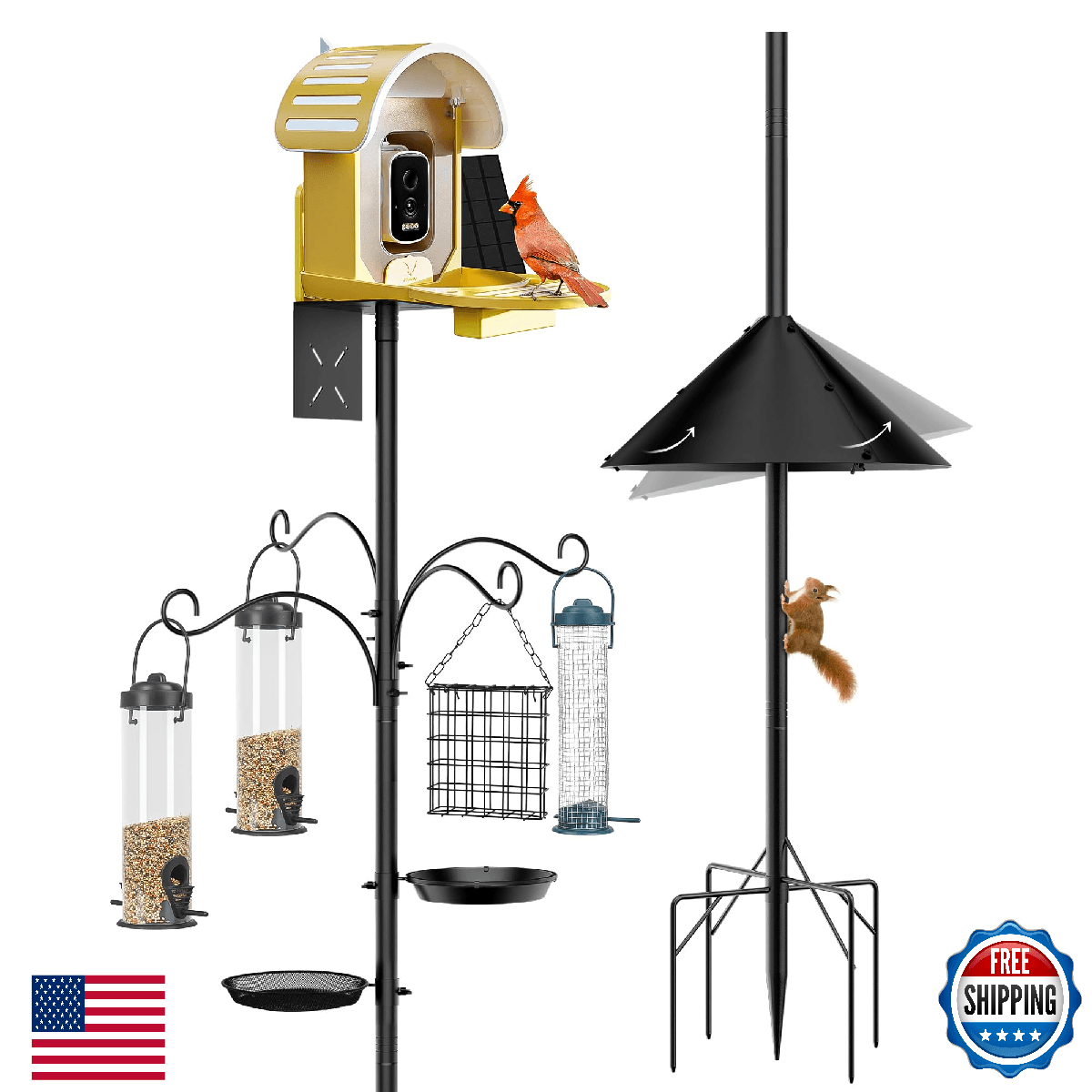 Bird Feeder Pole Squirrel Proof 92 Inch Heavy Duty Outdoor Feeding Station Stabl - Image 1