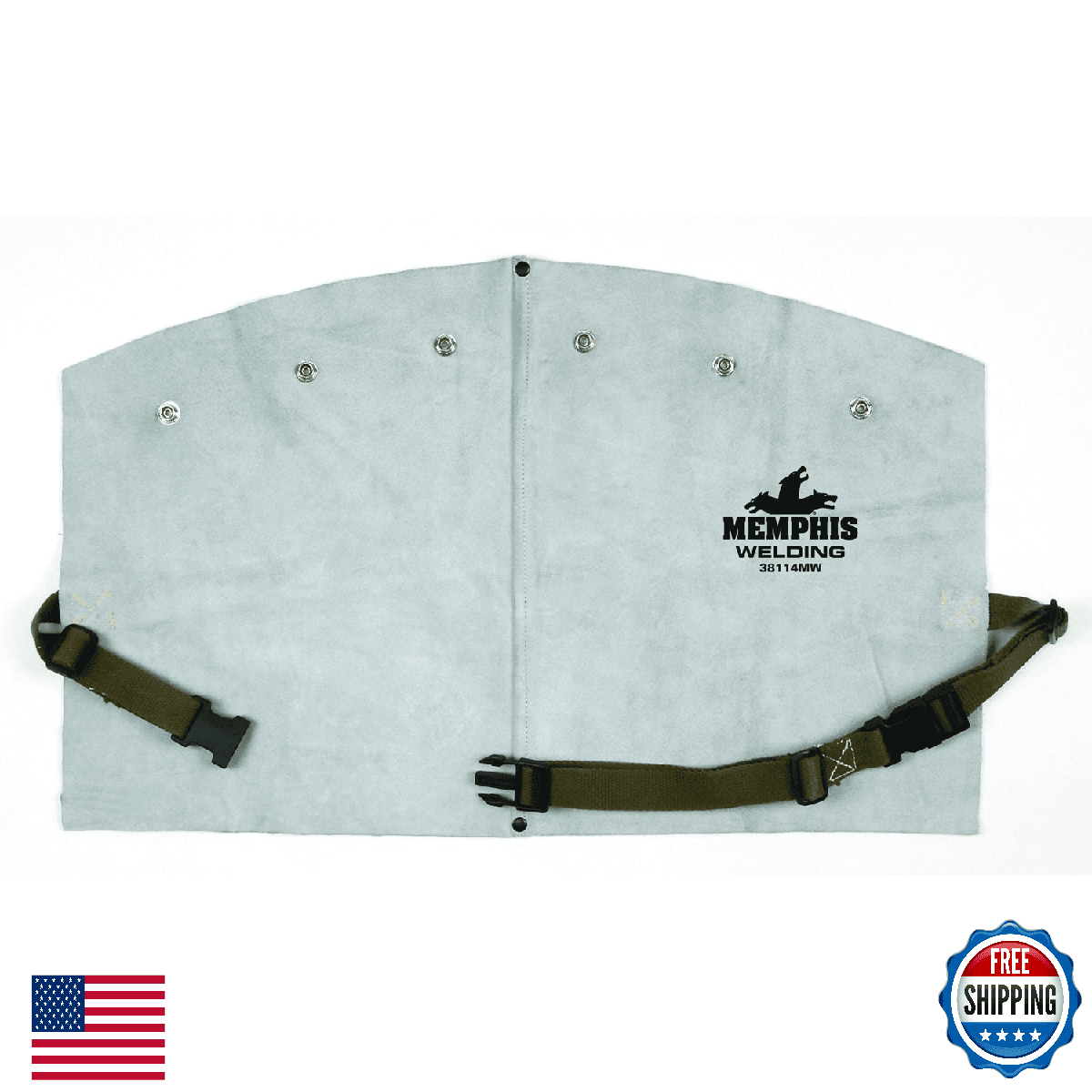 MCR Safety 38114MW 14-inch Split Cow Leather Welding Bib Snaps Gray - Image 1