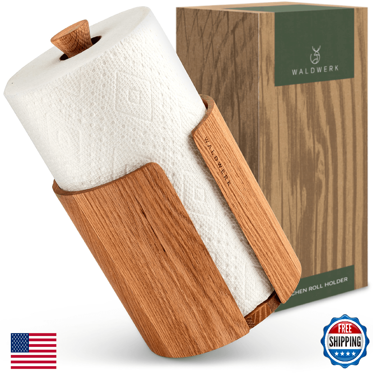 WALDWERK Design Paper Towel Holder Out of Oak Wood - Kitchen Towel Holder for Al - Image 1