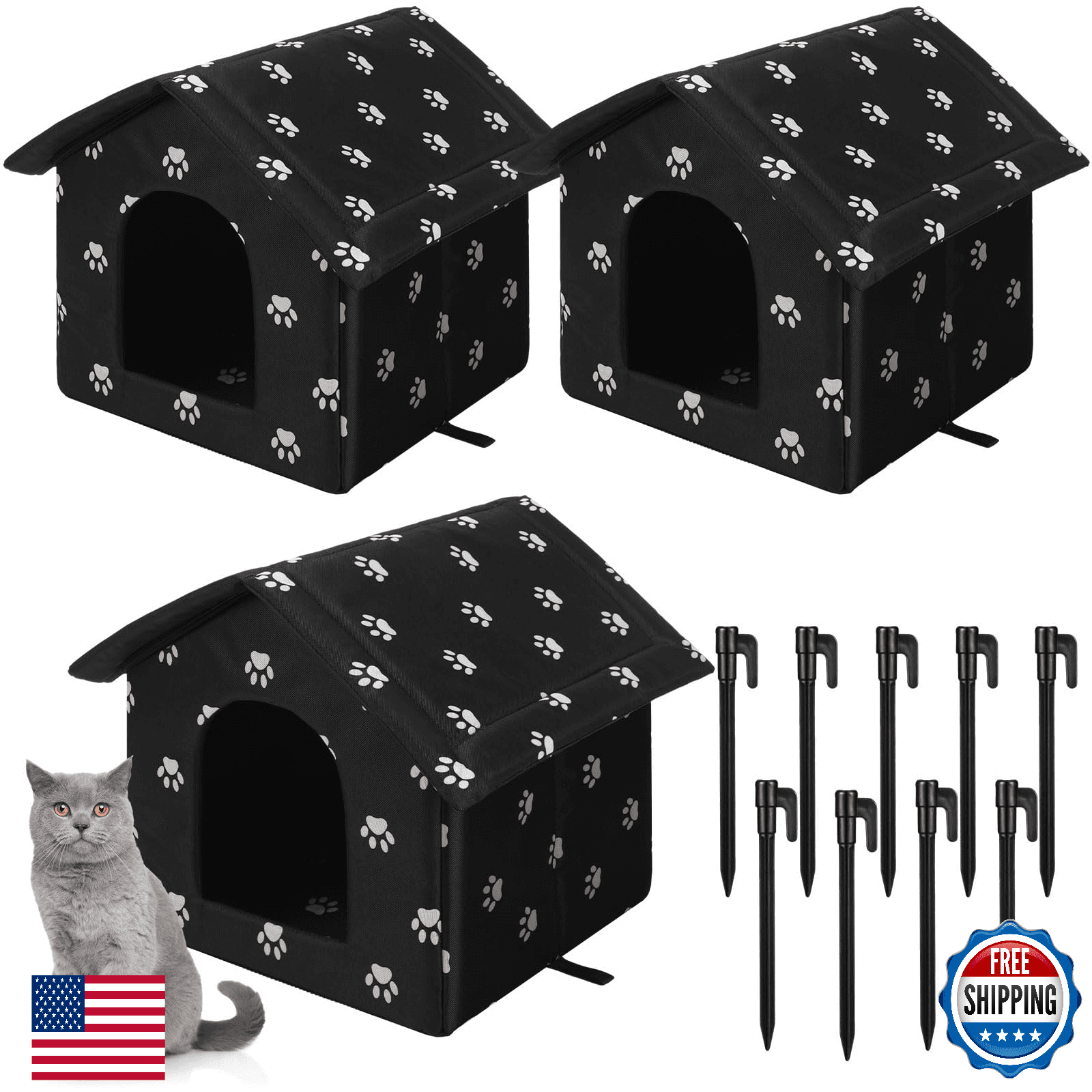 Soaoo 3-Pack Outdoor Cat Houses, Weatherproof Shelter for Stray Cats - Image 1