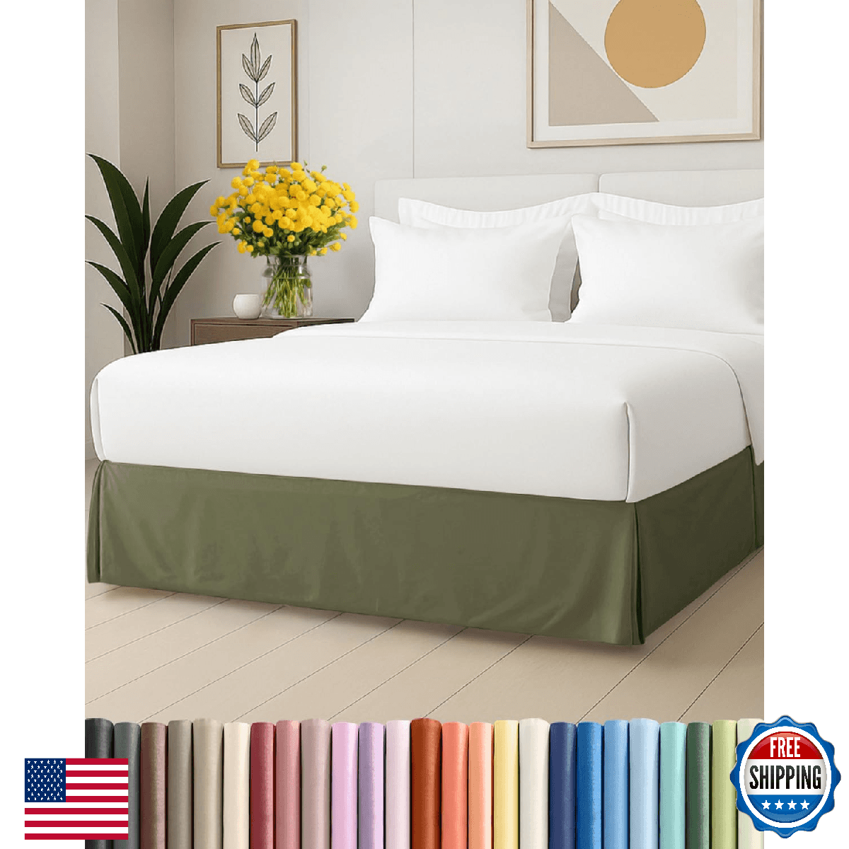 Pleated Bed Skirt Queen Size - 3 Sided Pleated Bed Skirt Queen - Ultra-Soft, Eas - Image 1