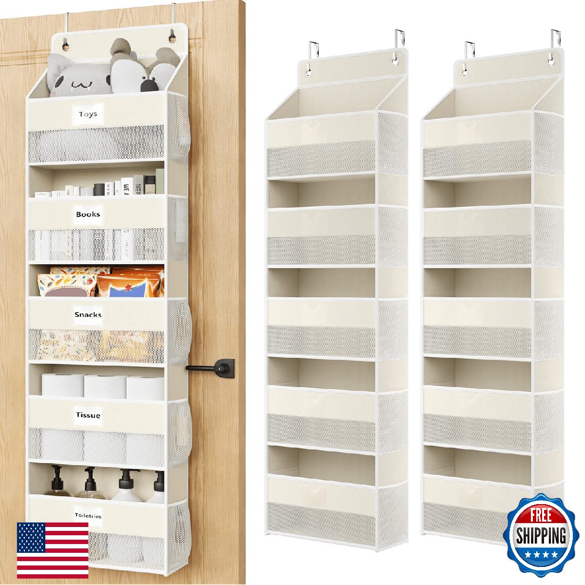 Optish Over The Door Organizer Hanging, 2 Pack 5 Shelf Behind The Doors Storage, - Image 1