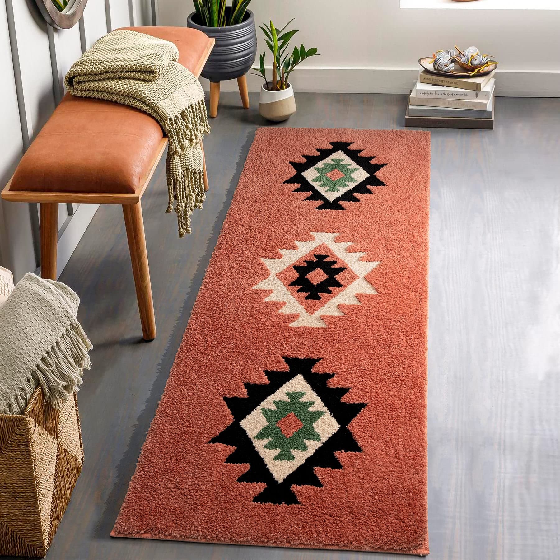 DEXDE Boho Bathroom Rug Runner 20x72 - Plush Microfiber, Non-Slip, Easy Care - Image 1