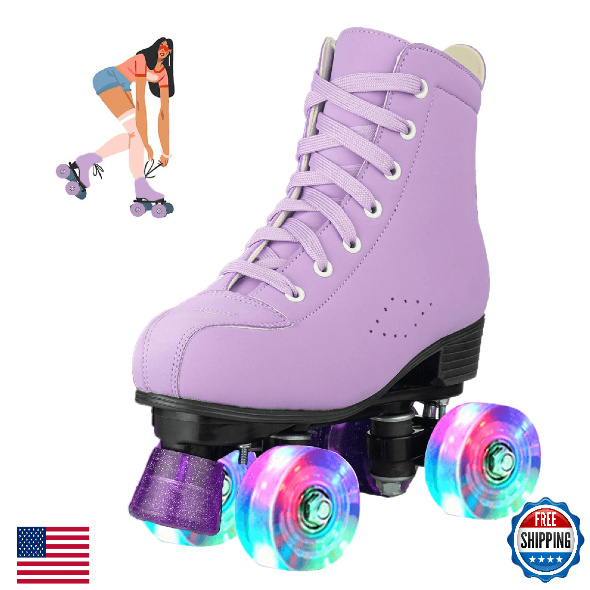 Jessie Girls/Women Purple Roller Skates Microfiber Leather Flash Wheels Beginner - Image 1