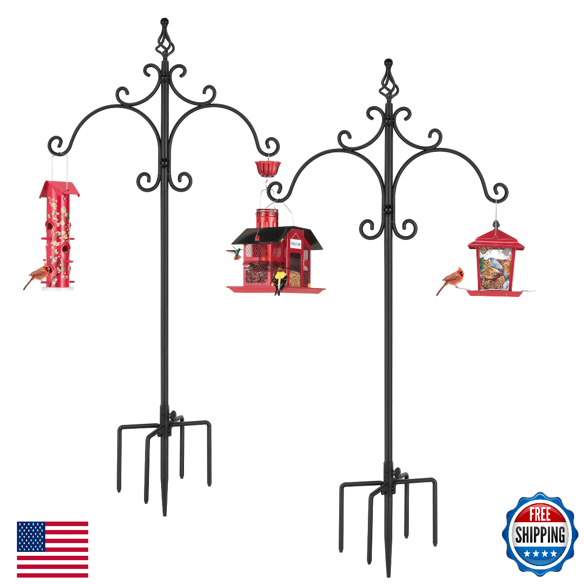 Kingsyard 2-Pack 60" Heavy Duty Double Shepherd Hooks for Bird Feeder Outdoor - Image 1