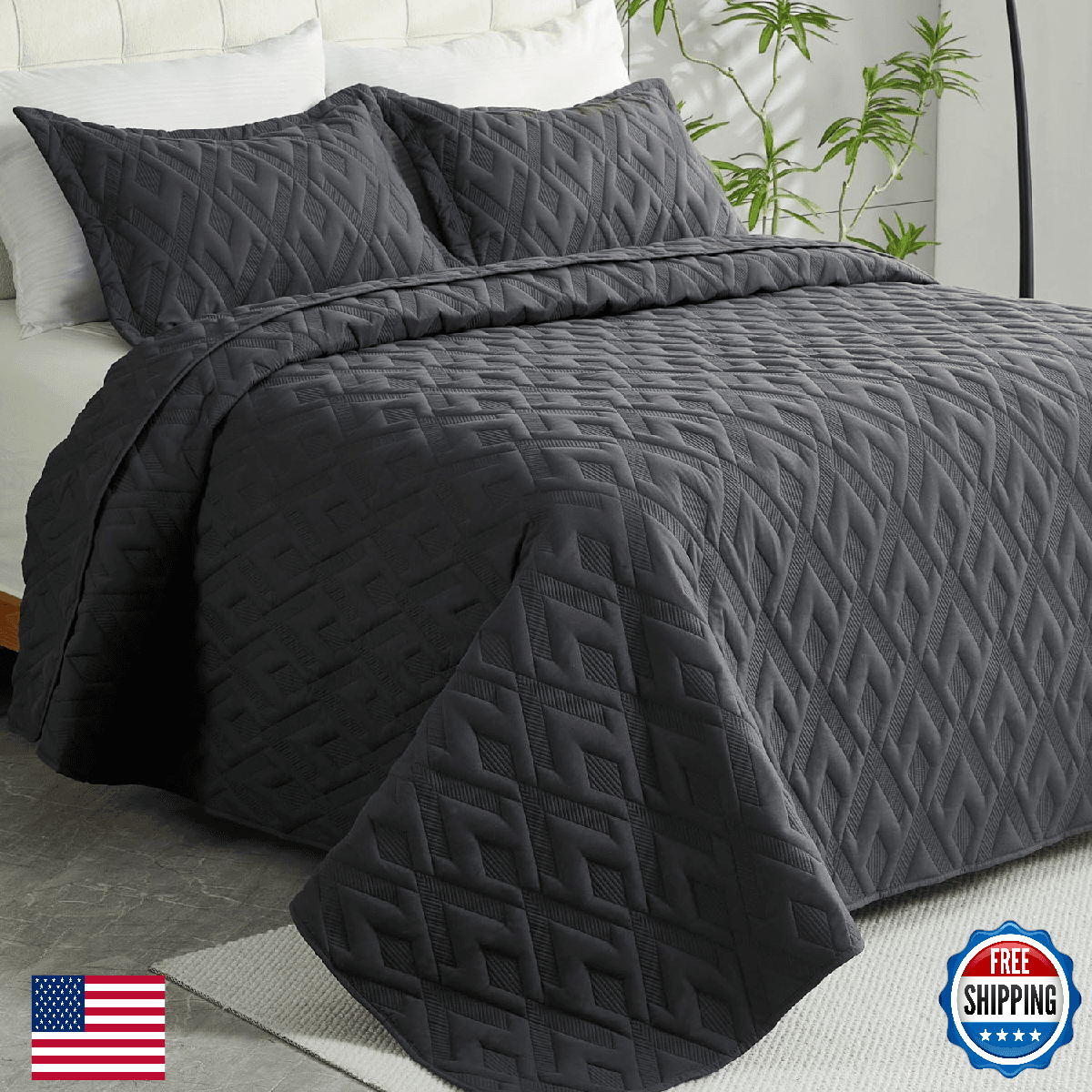 Cmfshape Diamond Embroidery Quilt Set 3 Pieces King Lightsoft All Seasons Beddin - Image 1