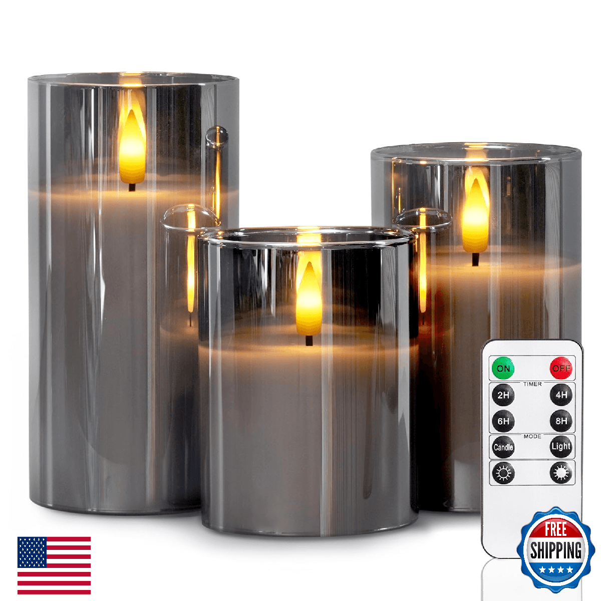 5plots Flameless Battery Operated Candles Set of 3, Gray LED Candles with Remote - Image 1