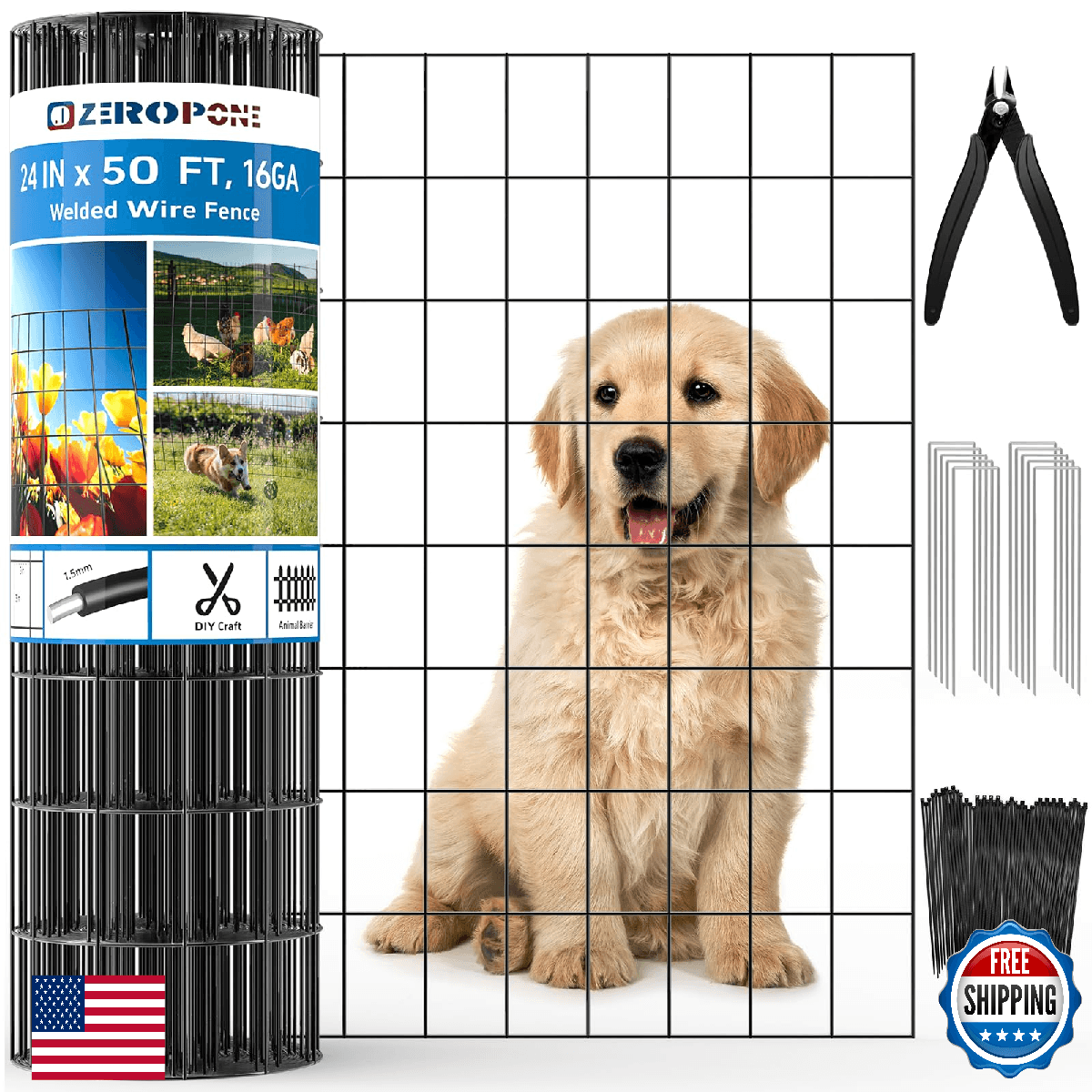 ZeroPone Black PVC Coated Welded Wire Fence 24 Inch x 50 Foot, 2 x 3 Inch 16GA G - Image 1