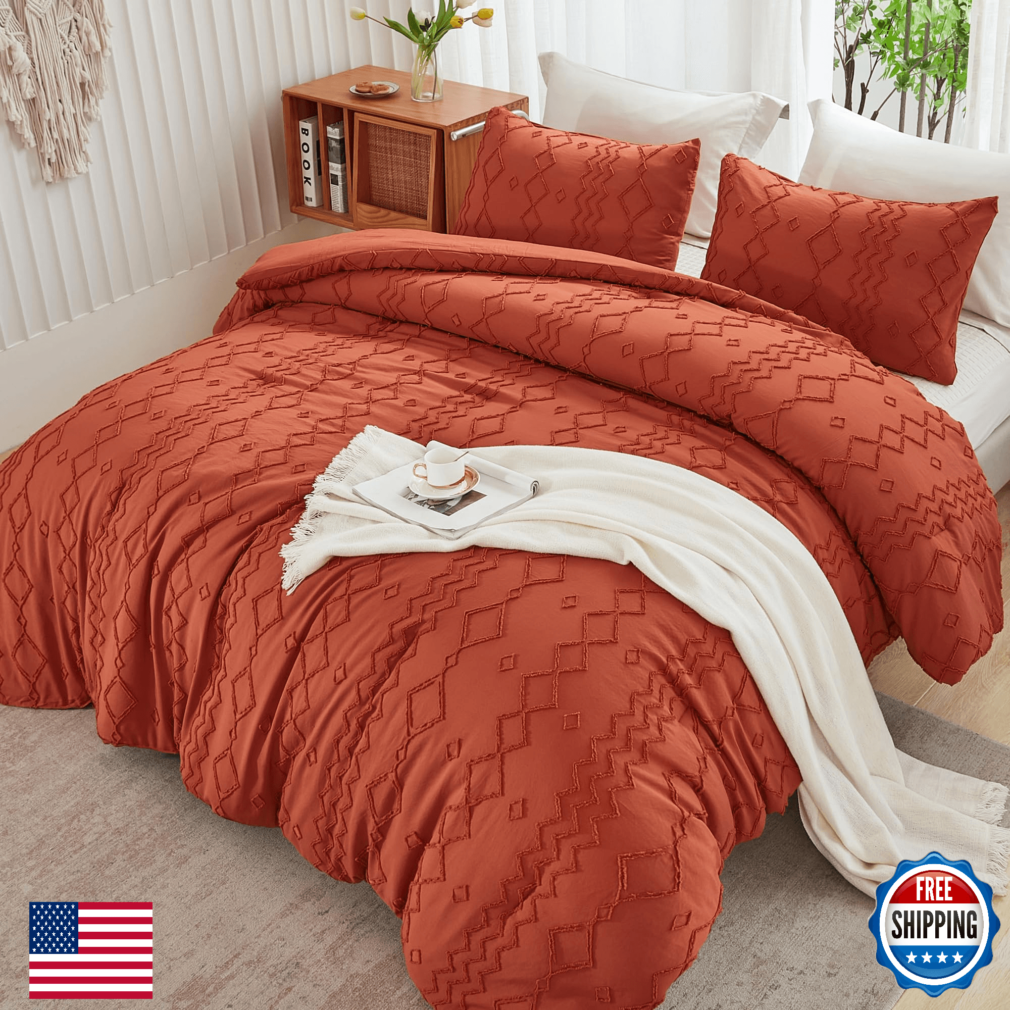 Andency Terracotta Tufted Comforter Set, Twin (66x90"), 2PCS Boho Comfort - Image 1
