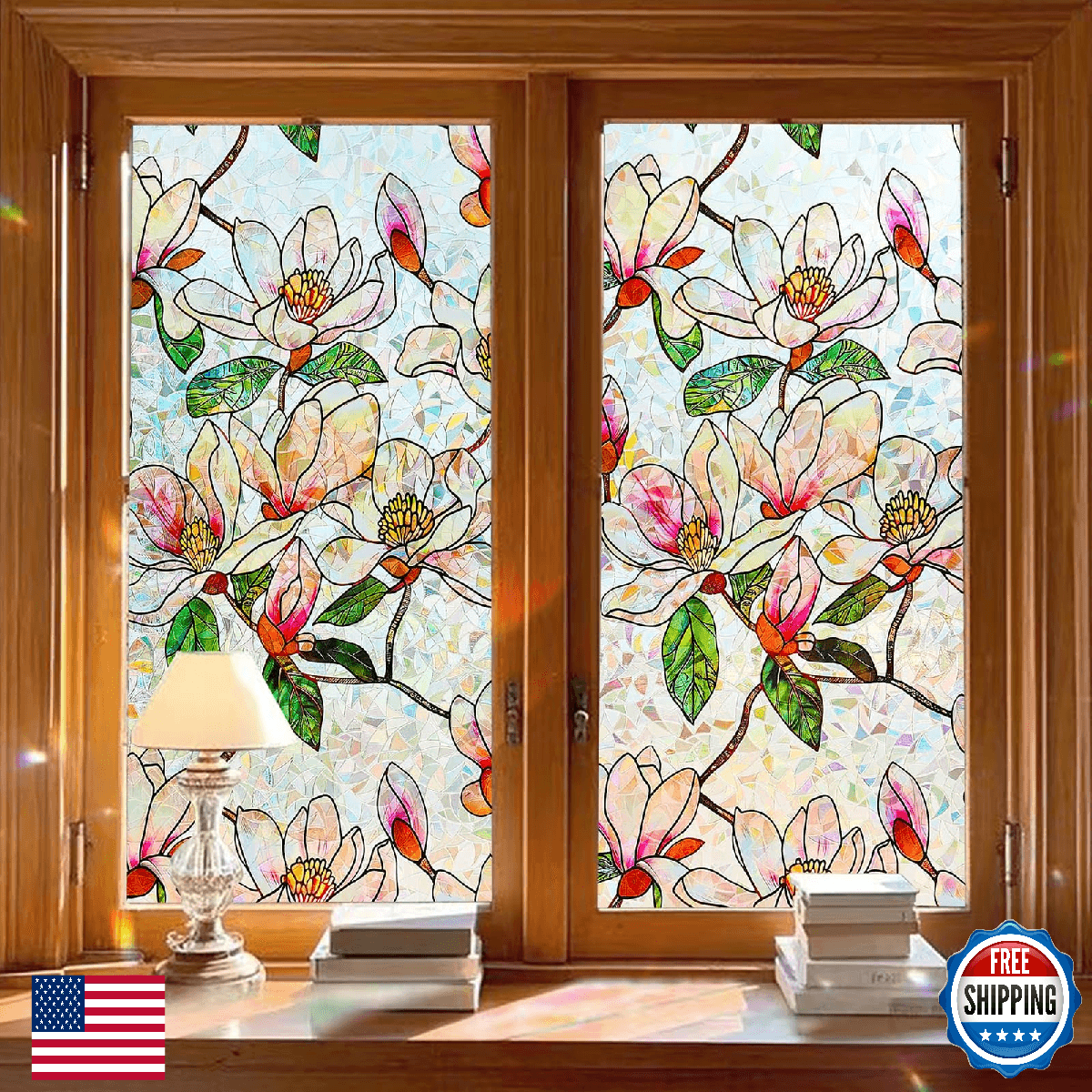 Bectosy Window Privacy Film Stained Glass Decorative Static Cling Rainbow Heat C - Image 1