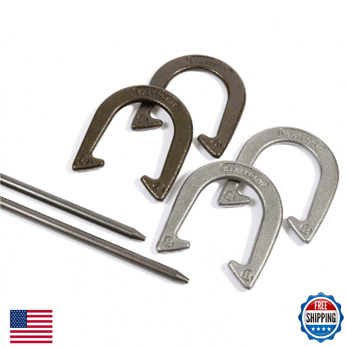 EastPoint Official Weight Horseshoe Set - 4 Shoes, 2 Stakes, Durable Outdoor Gam - Image 1