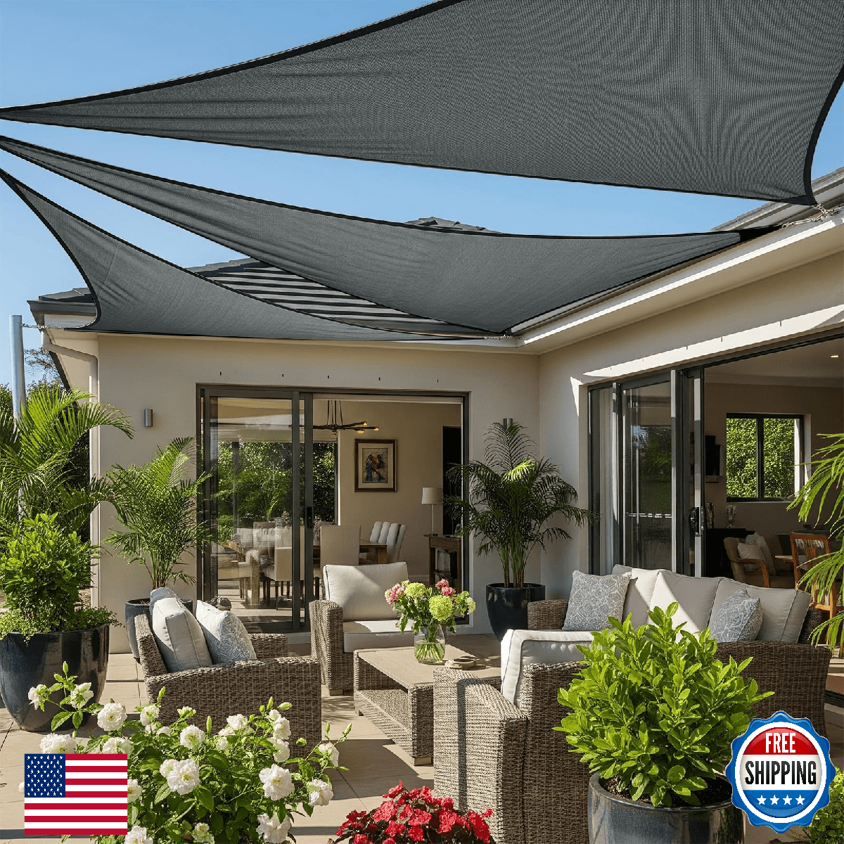 Cool Area Sun Shade Sail 13x13x13FT Triangle Shade Canopy Outdoor Sunshade for P - Image 1