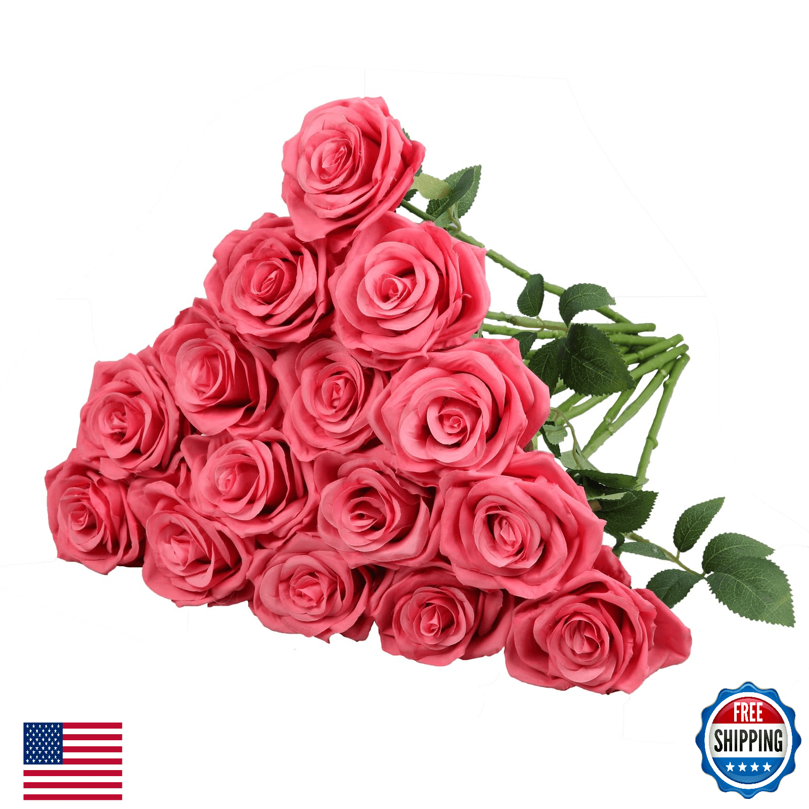 Carlita's Blooms 15pcs Artificial Silk Roses Flowers Long Stem Wedding Decor - Image 1