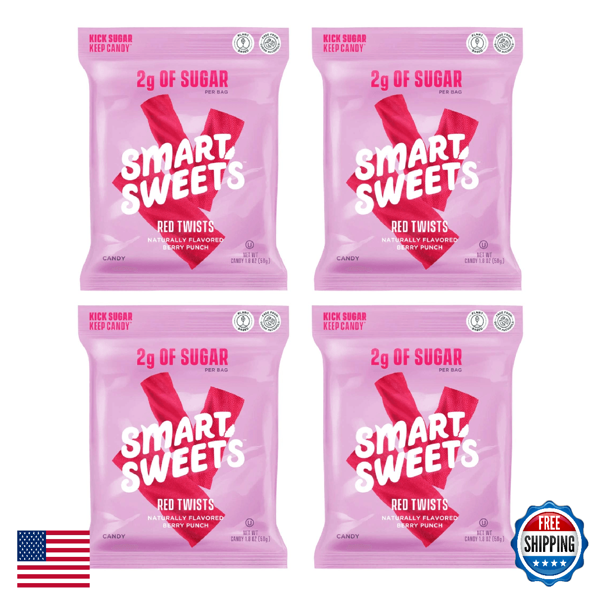 Smart Sweets Red Twists 4-Pack - 92% Less Sugar, 12g Fiber, Vegan, Keto - Image 1