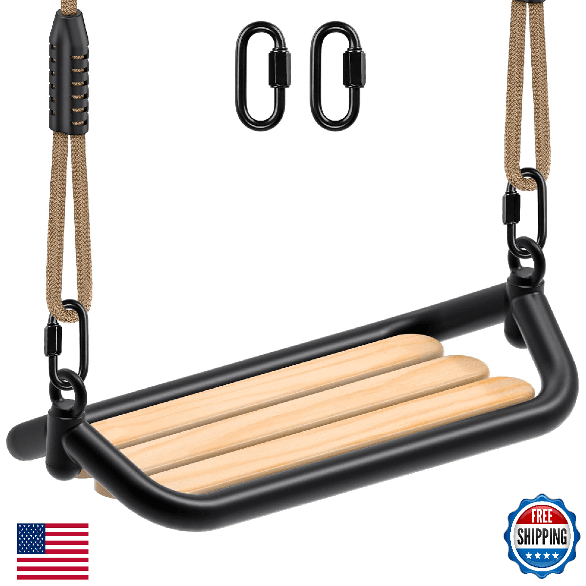 SELEWARE Hanging Wood Tree Swing Seat for Kids, 100% Polyester Weather Proof Rop - Image 1