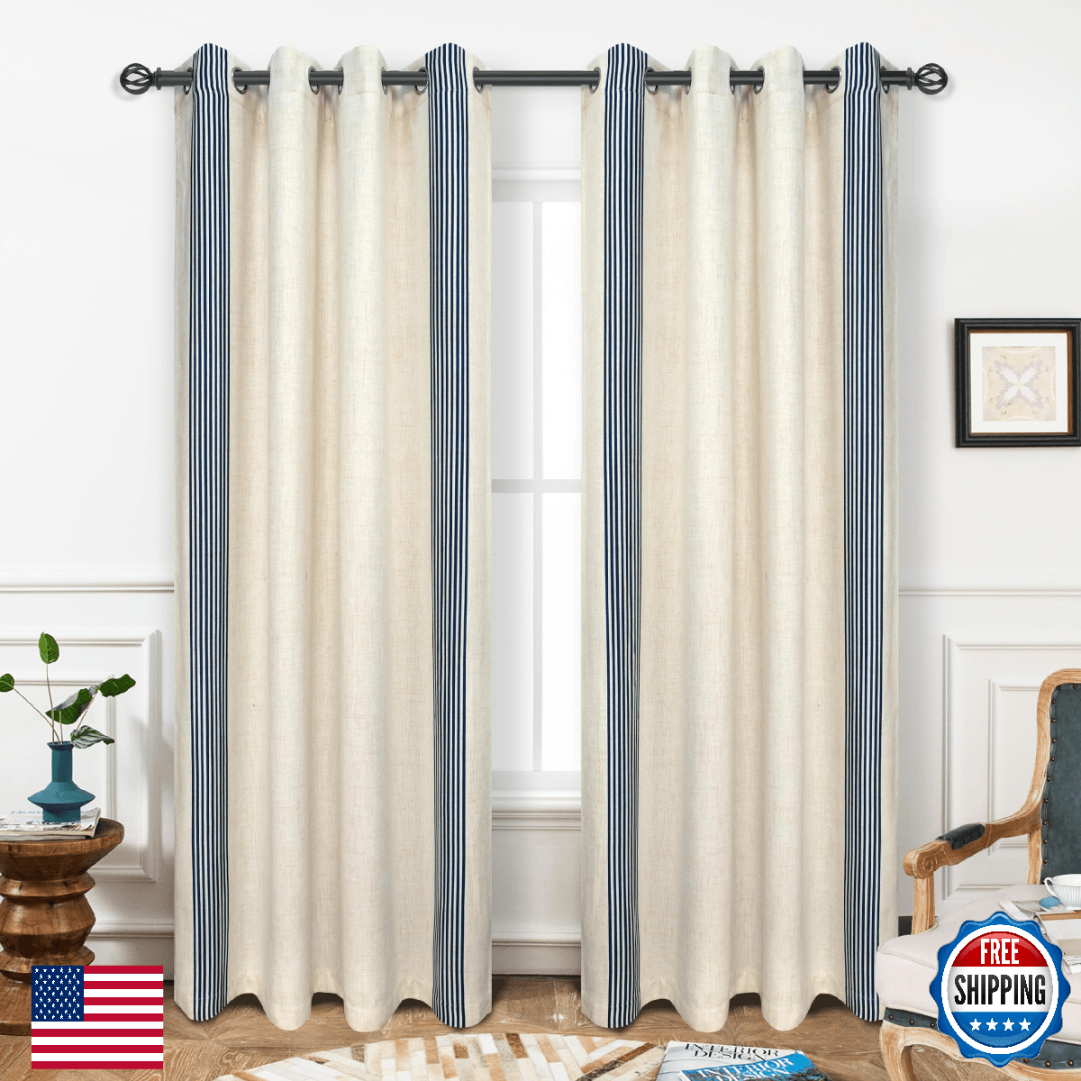 DriftAway Chris Linen Blackout Curtains Thermal Sound Reducing 84" - Image 1