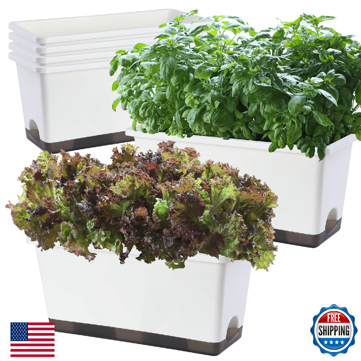 Window Box Planter 6 Pcs, 17 Inches Rectangle Flower Pots with Drainage Holes an - Image 1