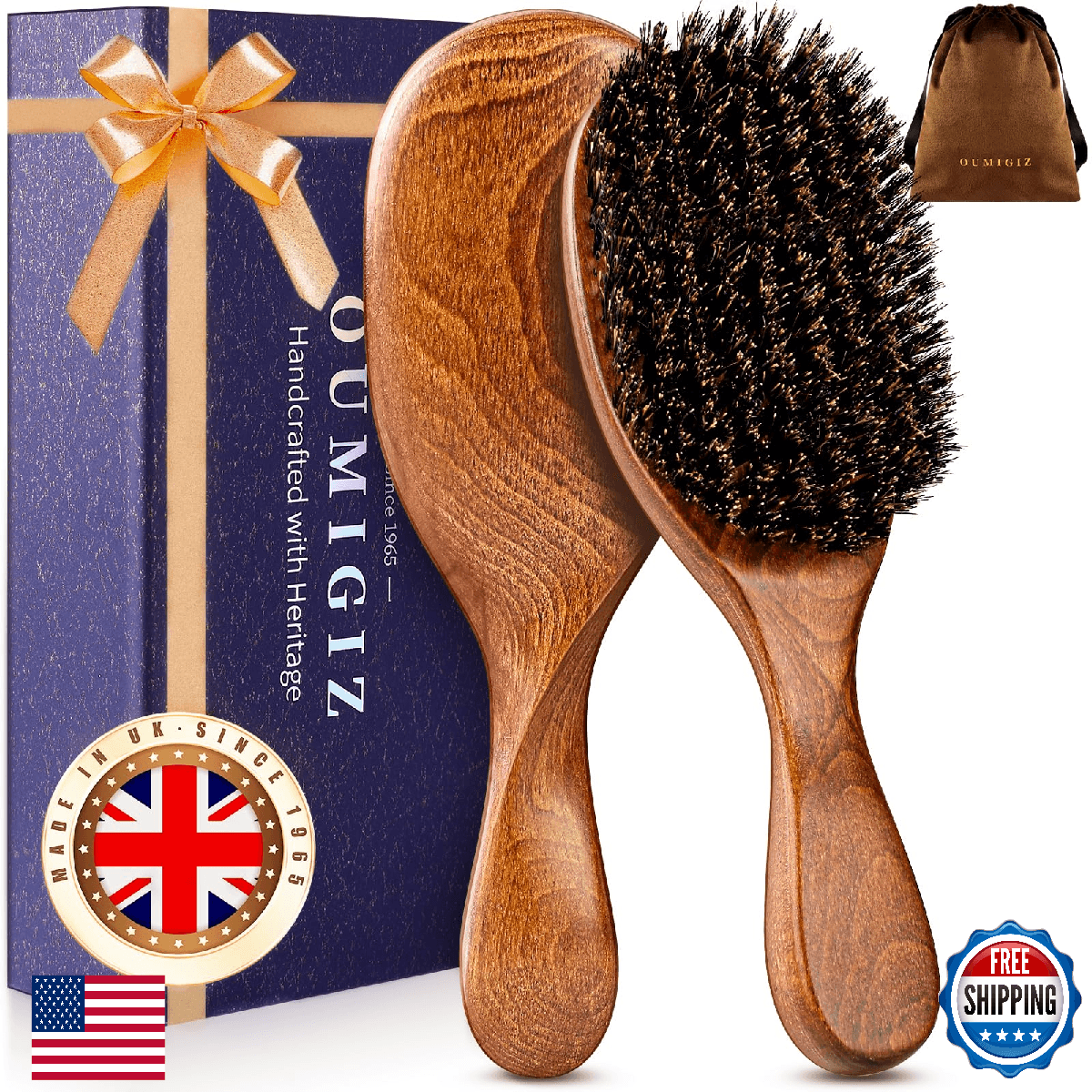 Boar Bristle Hair Brush Since 1965 British Craftsmanship, Handmade Natural Woode - Image 1