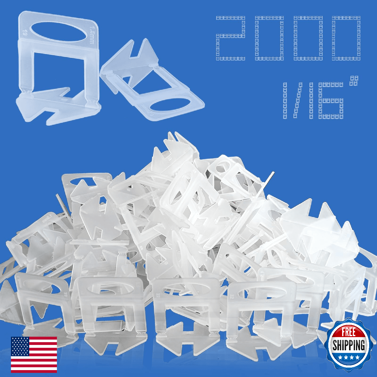 RUHOOM 2000x 1/16" Tile Leveling System Spacer Clips Floor Wall DIY Kit - Image 1