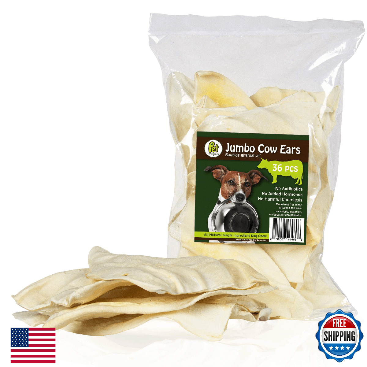 PET MAGASIN Premium Natural Jumbo Cow Ears - Original 36-Pack Dog Treats, Long-L - Image 1