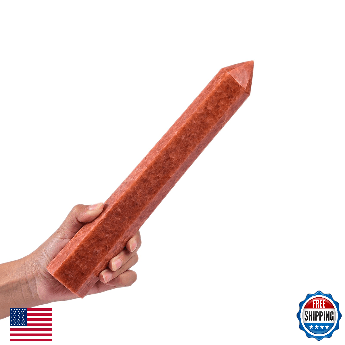 JIC Gem Large Sunstone Obelisk Tower Points Natural Healing Crystal Wand 6 Facet - Image 1