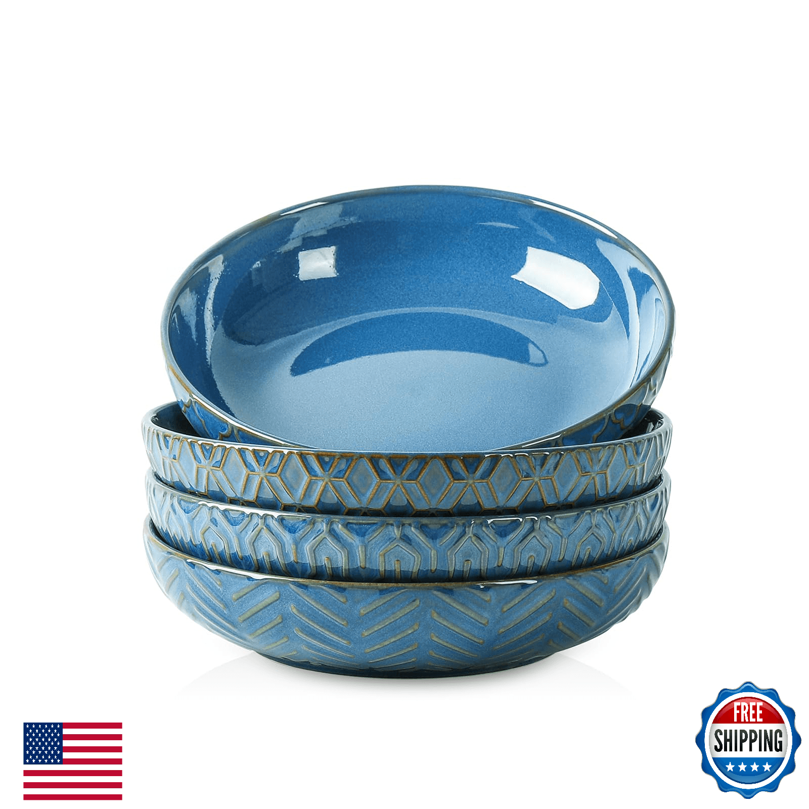 Sureasy 4x 30oz Large Embossed Pasta/Serving Bowls, 8.5" Wide, Chip-Resistant - Image 1