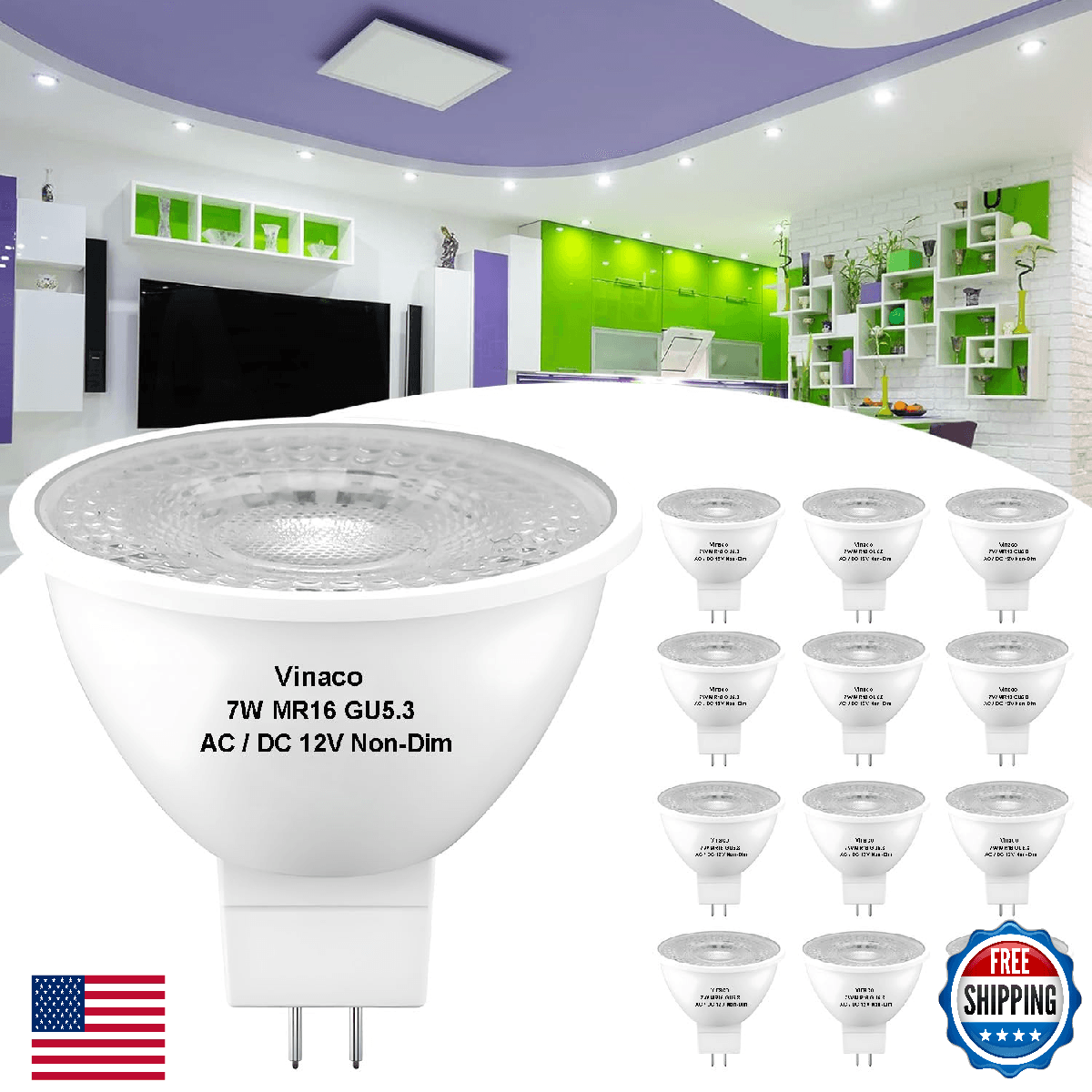 Vinaco MR16 LED Bulb 5000K Daylight 12V 7W 450LM High Brightness MR16 Bulb GU5.3 - Image 1
