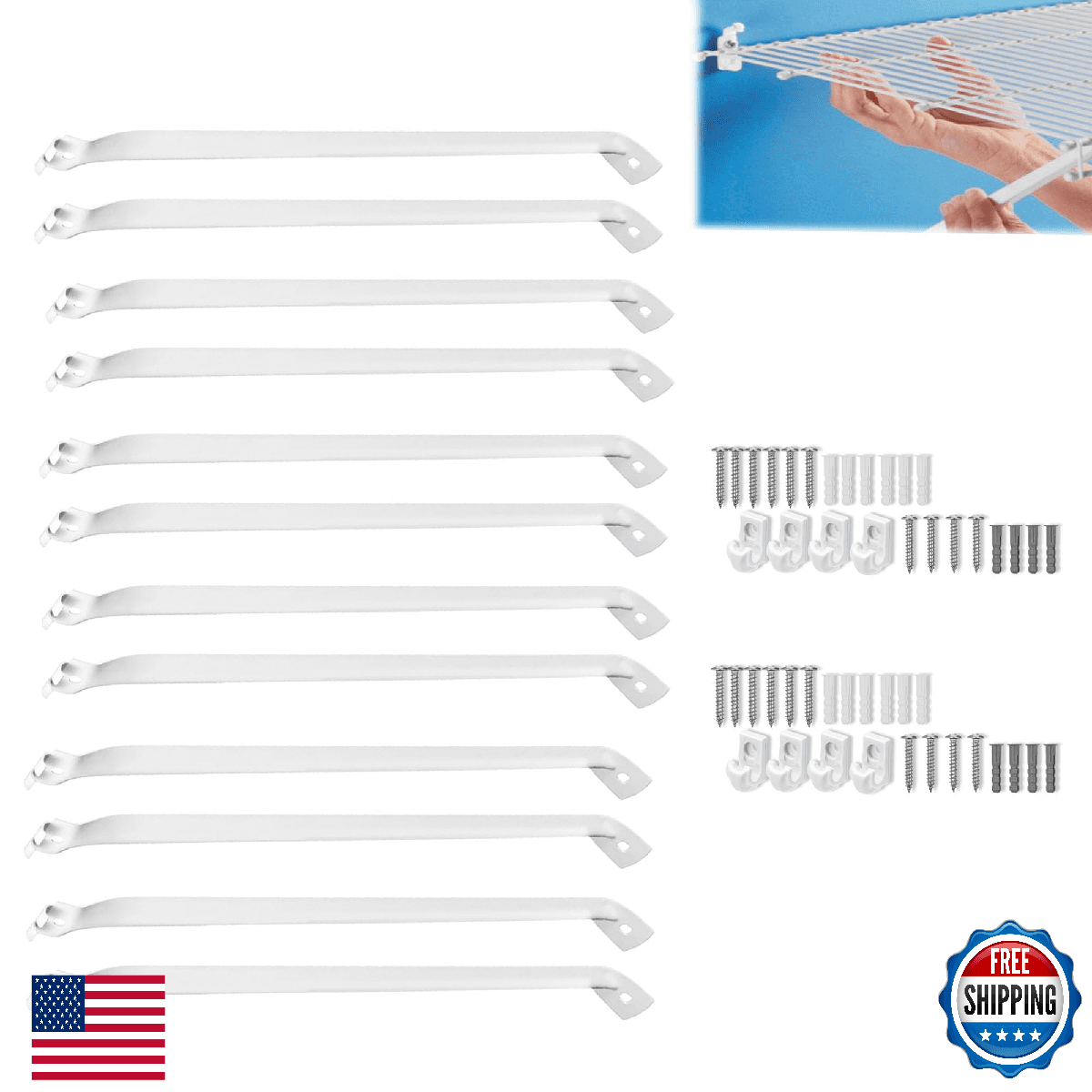 Ojeemii 12PCS 12 Inch Wire Shelf Brackets Heavy Duty Support Closet Rack Clips G - Image 1