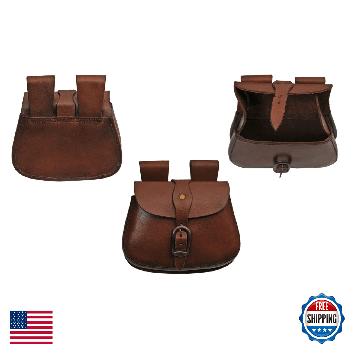 Szco Supplies Medieval Leather Belt Buckle Saddle Bag - Image 1