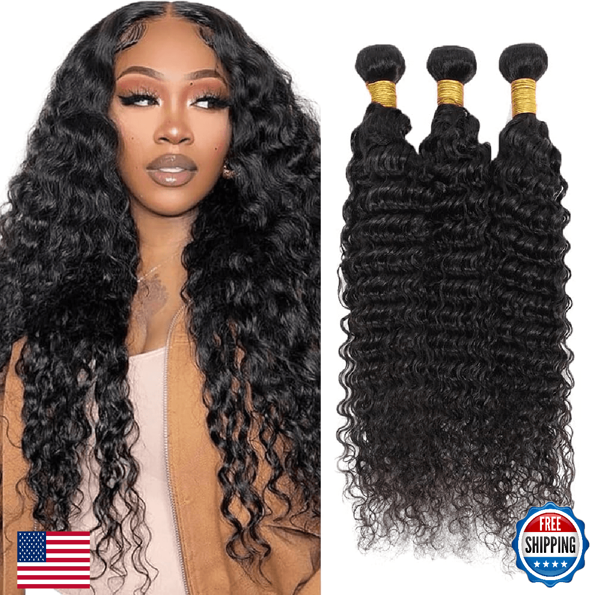 Deep Wave Human Hair Bundles Wet and Wavy Bundles Human Hair Deep Curly Bundle 2 - Image 1