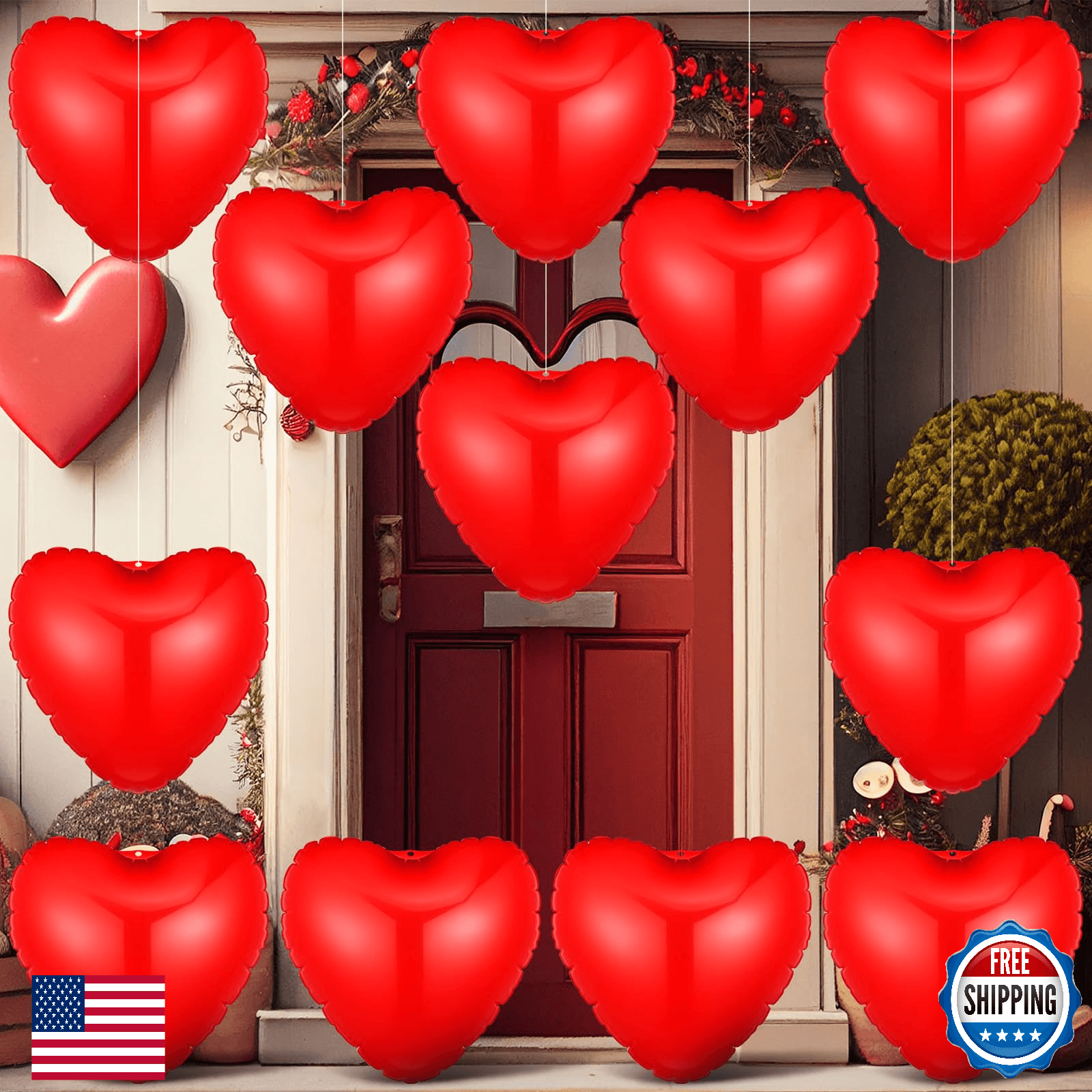 Jetec 12 Pcs 12'' Valentine's Day Inflatable Hearts Outdoor Decorations Large - Image 1