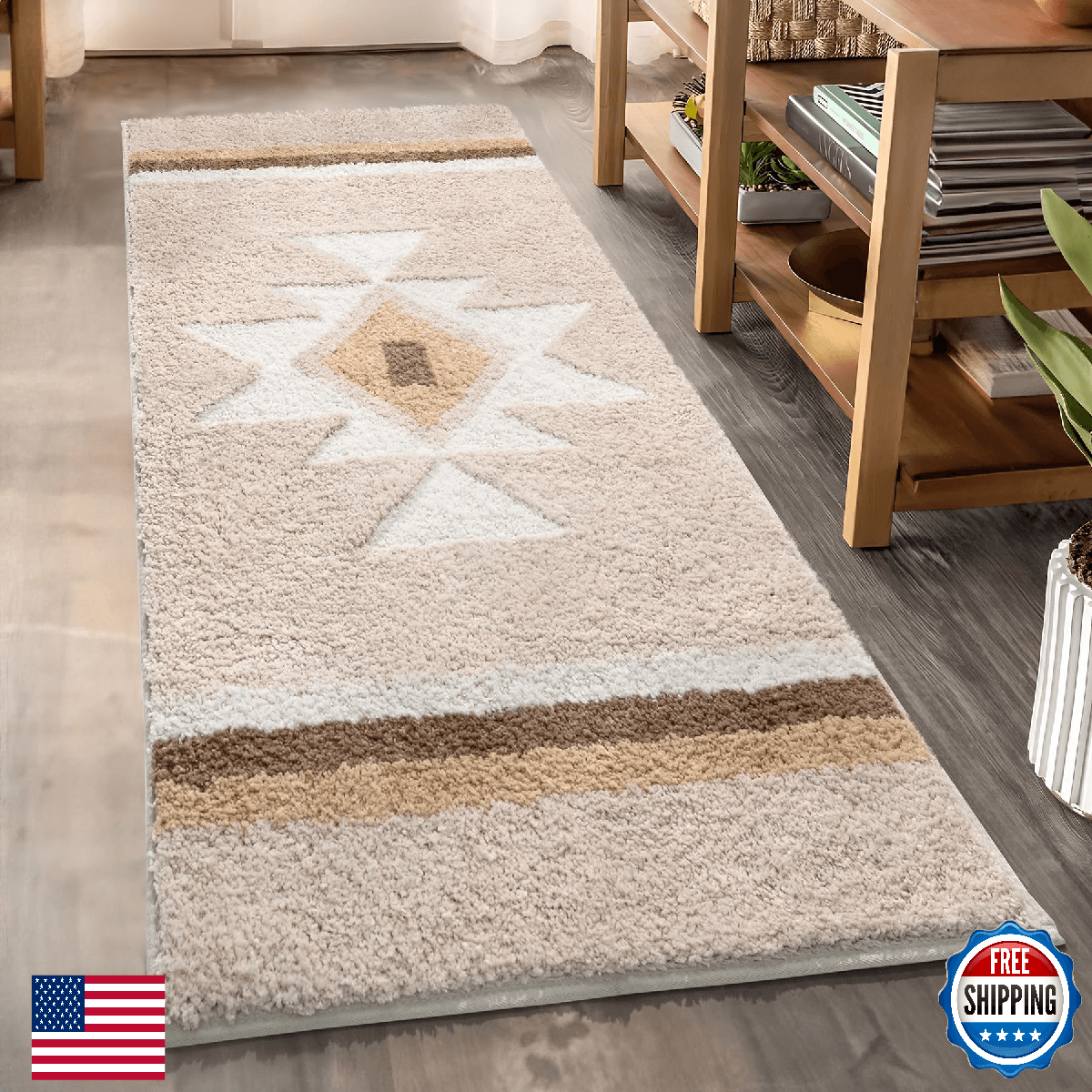 TANVILL Boho Shaggy Non-Slip Absorbent Bathroom Runner Carpet for Shower - Image 1
