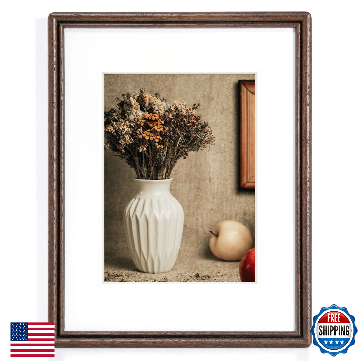 RICHFOCUS 8.5x11 Picture Frame Natural Walnut Wood Glass Matched to 6x8 Photo Wa - Image 1