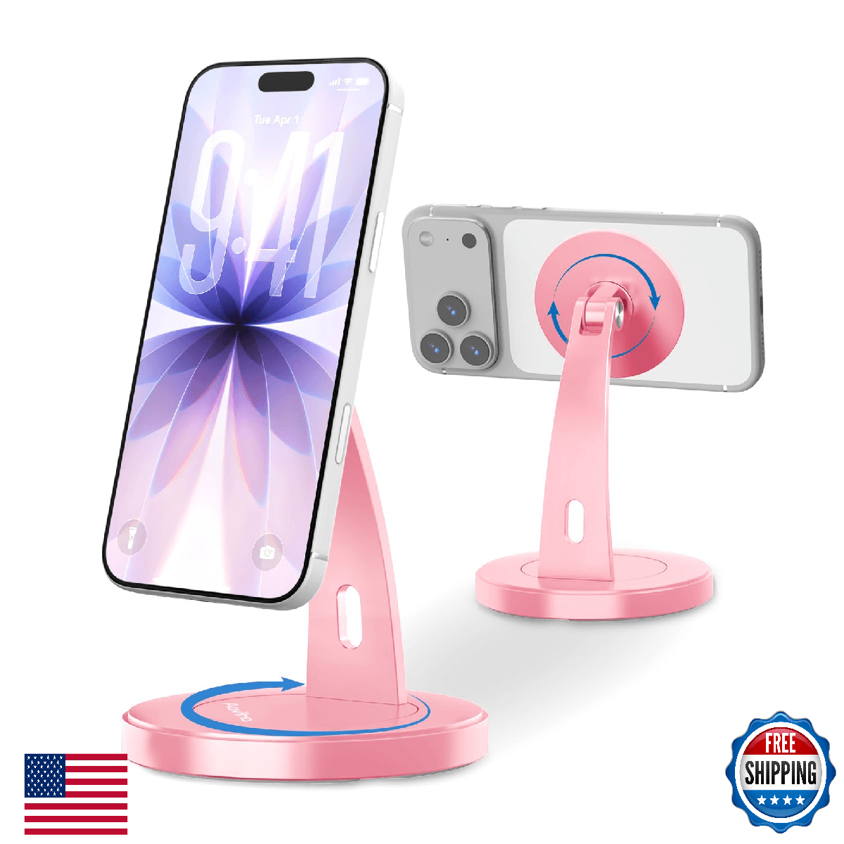 Aoviho Magnetic Phone Stand for Desk – 360° Rotating Aluminum Phone Holder, Stab - Image 1