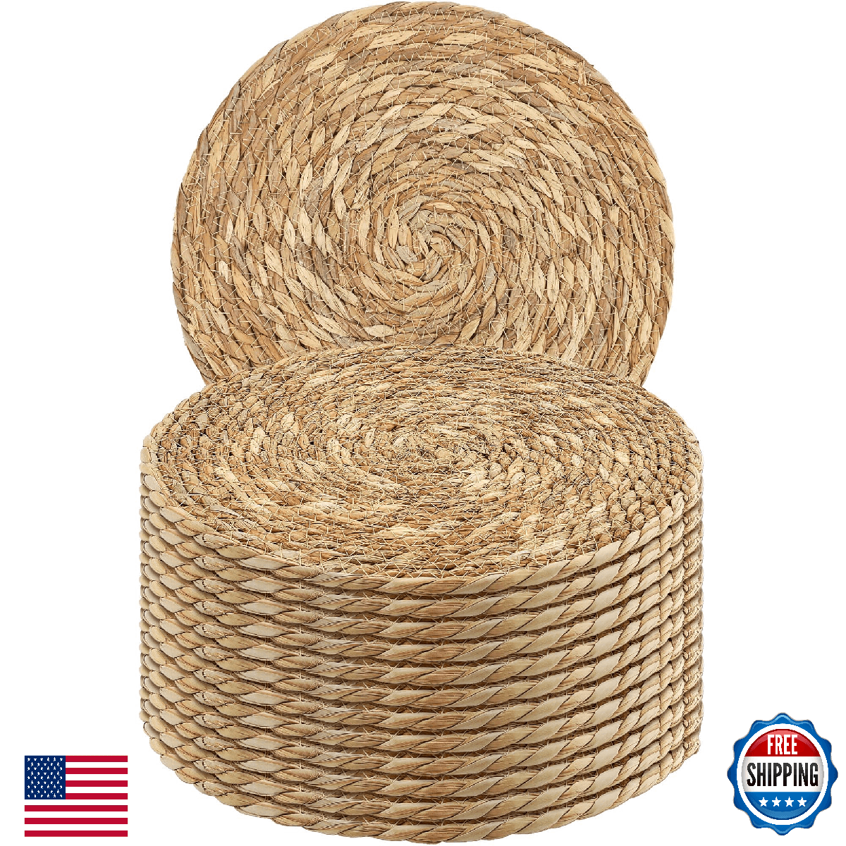 Kochorie Set of 12 Round Woven Placemats - 13.8 Inches Natural Boho Rattan Wicke - Image 1