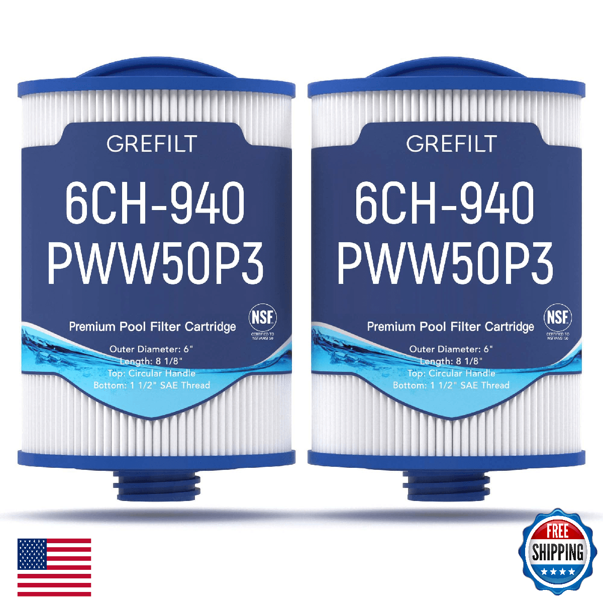 Grefilt 6CH-940 Spa Filter Compatible with Unicel, Pleatco PWW50P3, Filbur FC-03 - Image 1