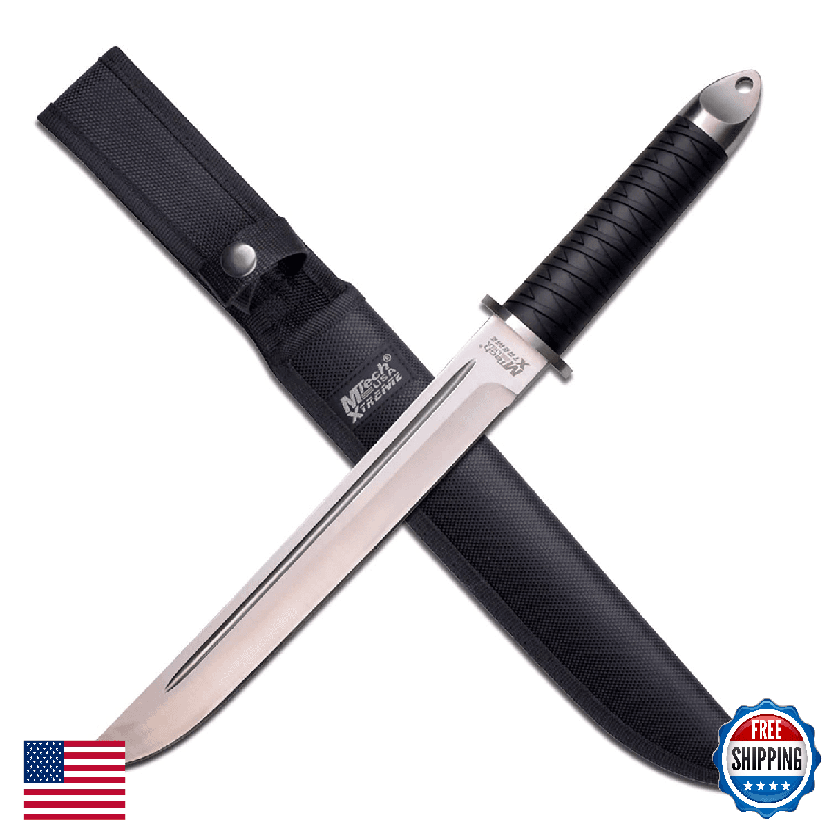 MTech Xtreme MX-8130 Fixed Blade Knife - Satin Stainless Steel Blade w/Blood Gro - Image 1