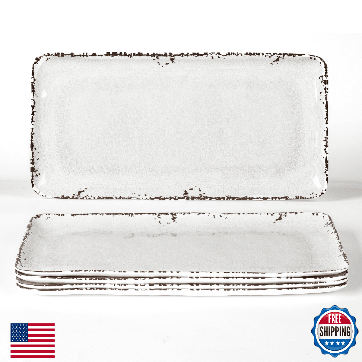 ZAROCRUS 4-Pack 14x7 White Melamine Serving Platters Farmhouse Kitchen - Image 1