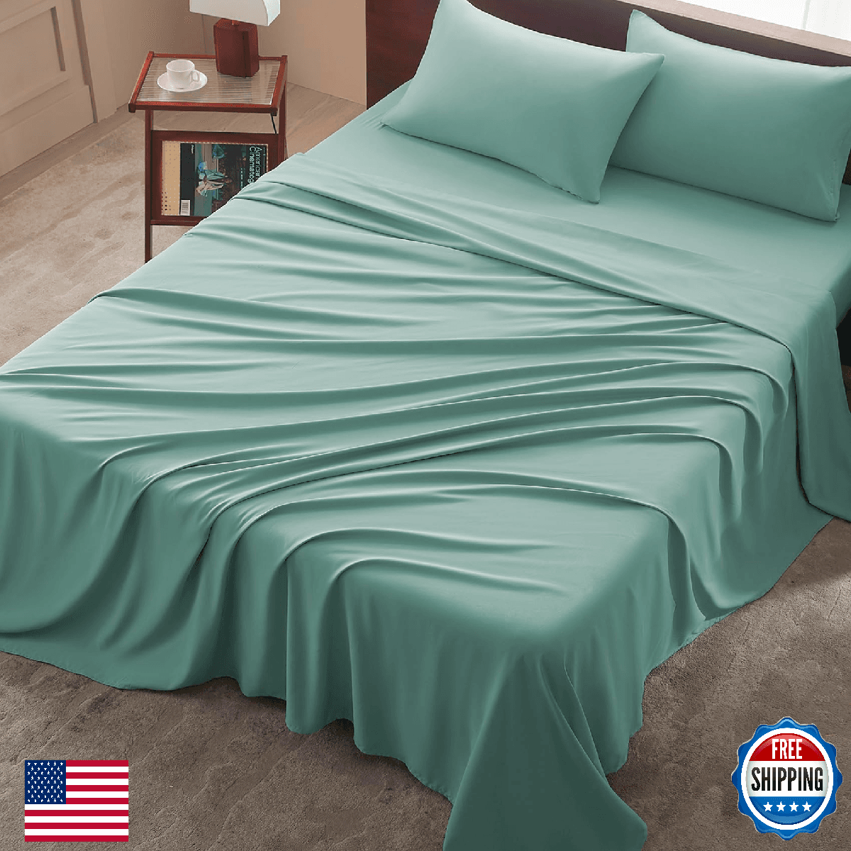 USXIBEI Twin Size 4 Piece Sheet Set - Comfy Breathable & Cooling Bed Sheets Set, - Image 1