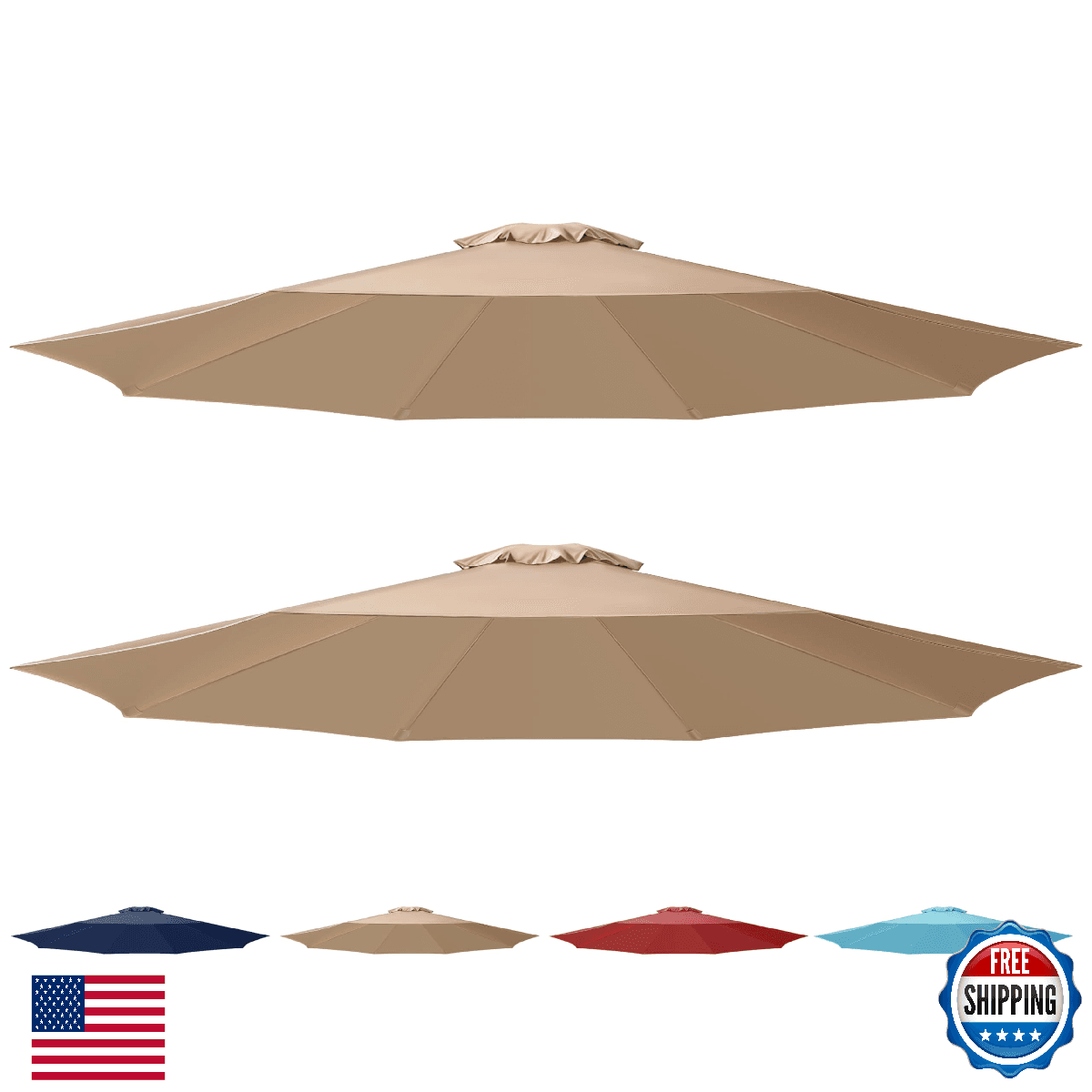 Simple Deluxe 2-Pack 9ft Patio Umbrella Replacement Canopy, 8 Ribs, Tan - Image 1