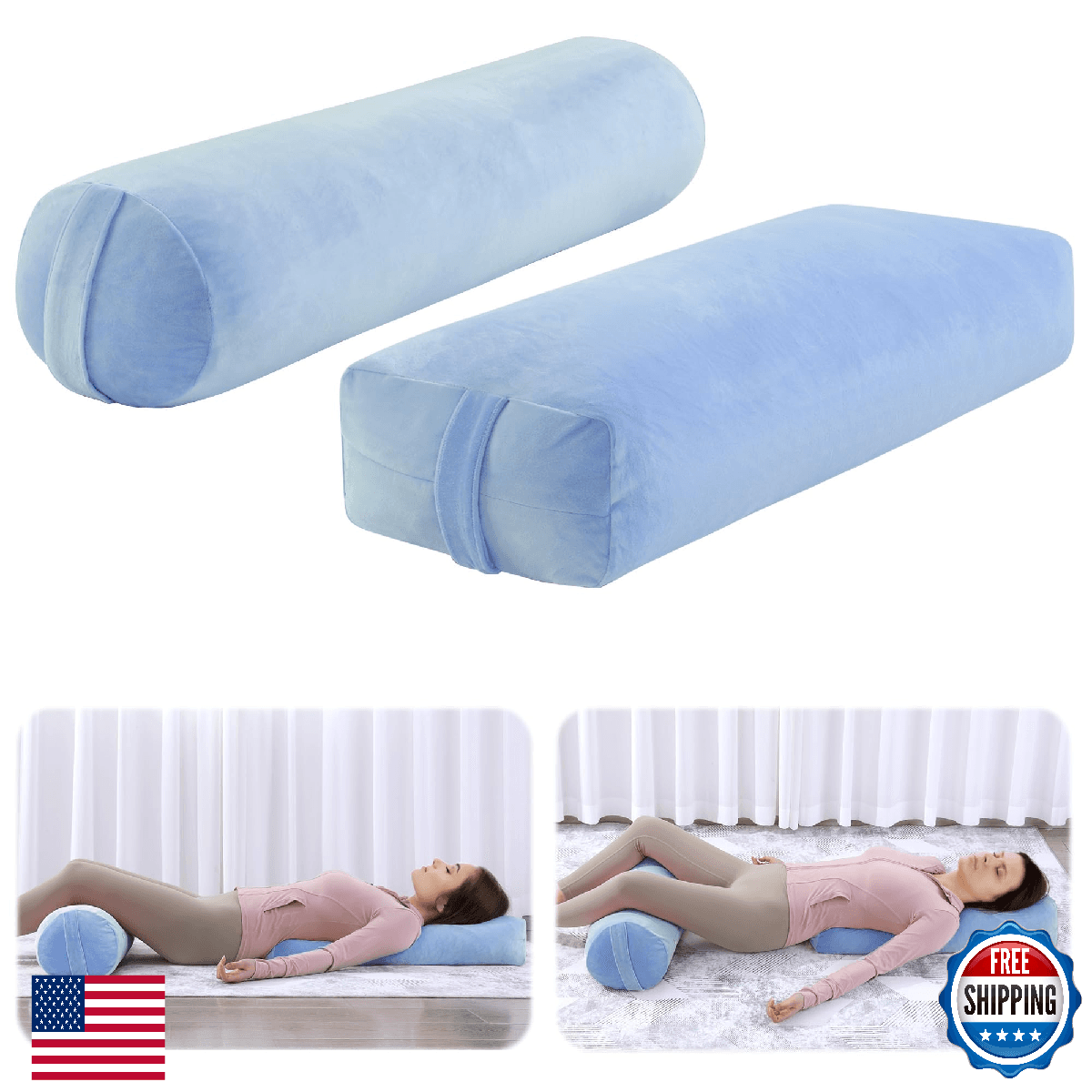 ROYALAY 2 Pcs Yoga Bolster Pillow for Restorative Yoga, Rectangular and Cylinder - Image 1
