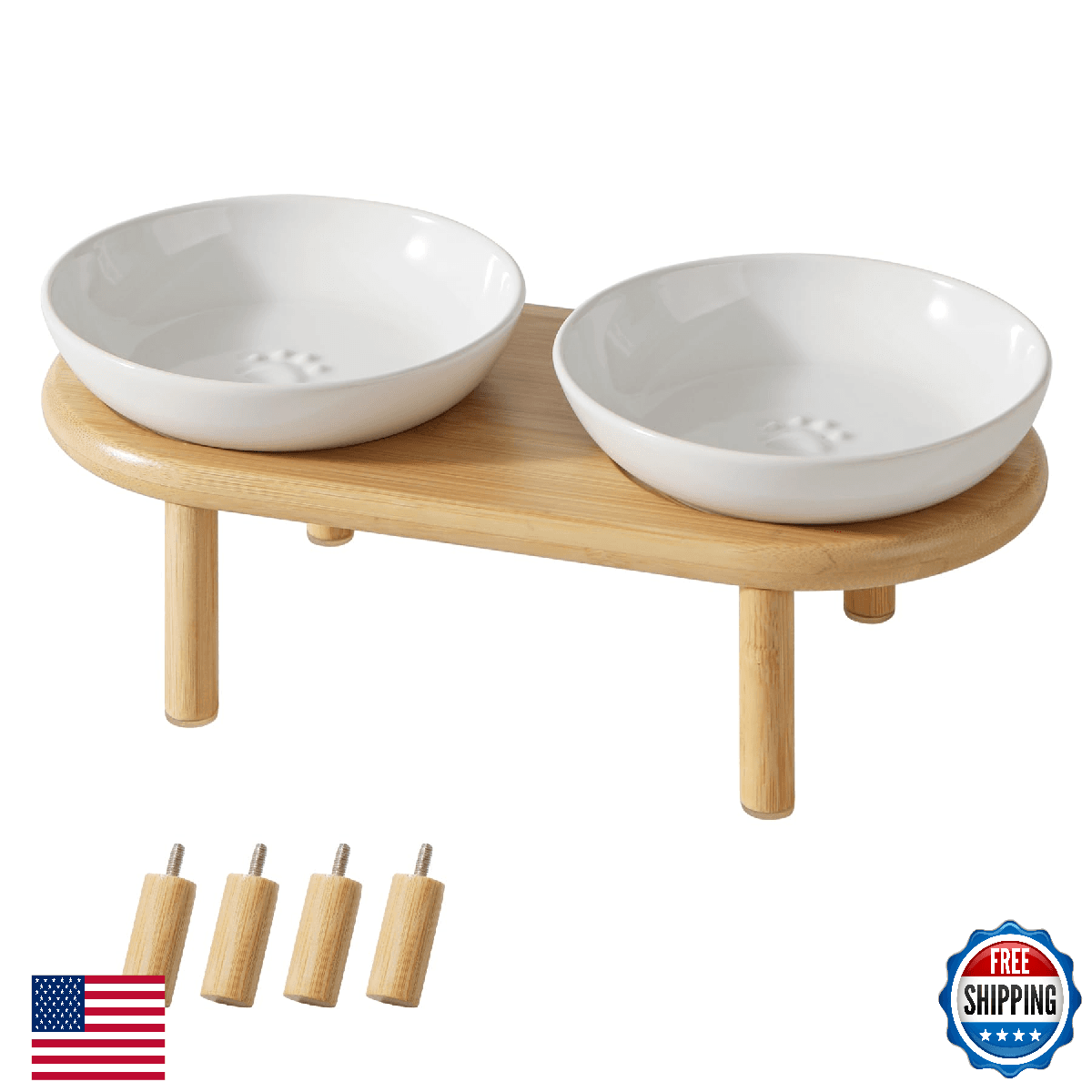 Havniva Elevated Ceramic Cat Dish Paw Print Wide Whisker Friendly Anti-Slip Food - Image 1