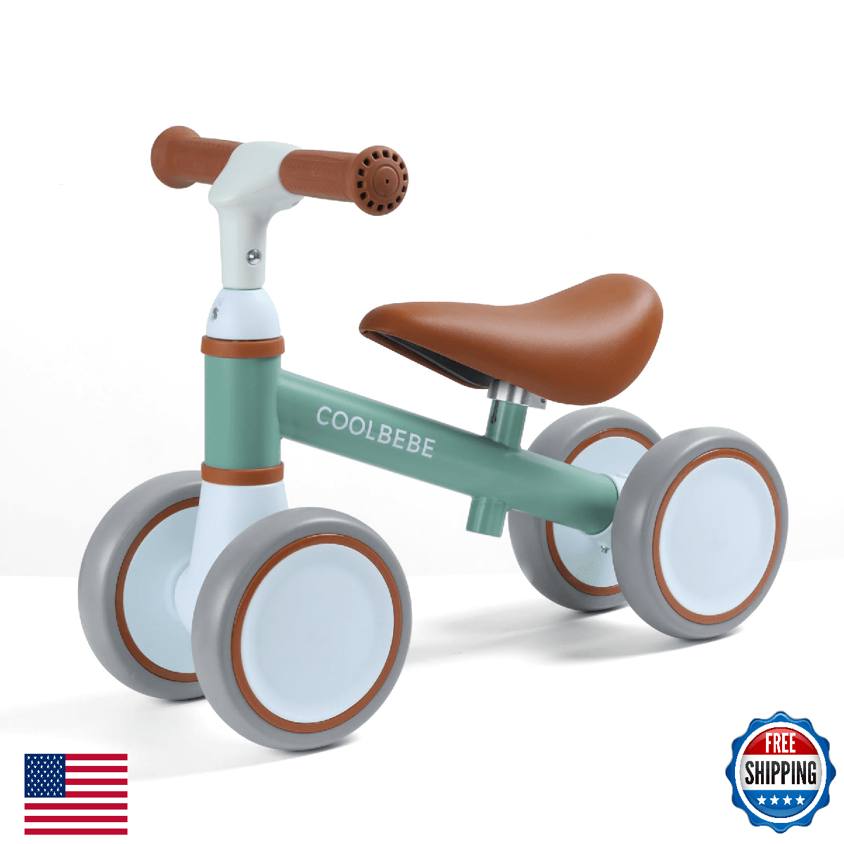 COOLBEBE Toddler Balance Bike 1-2 Year Old Boys Girls, 4 Silent Wheels, Light Gr - Image 1