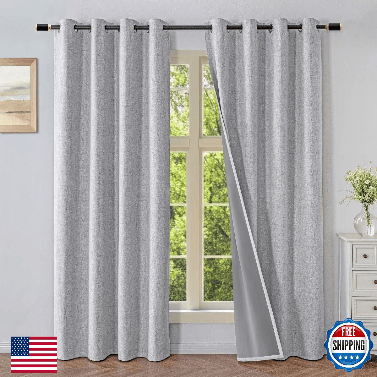 Veloraft Blackout Curtains 108 Inches Long 2 Panels Set, 100% Black Out Textured - Image 1