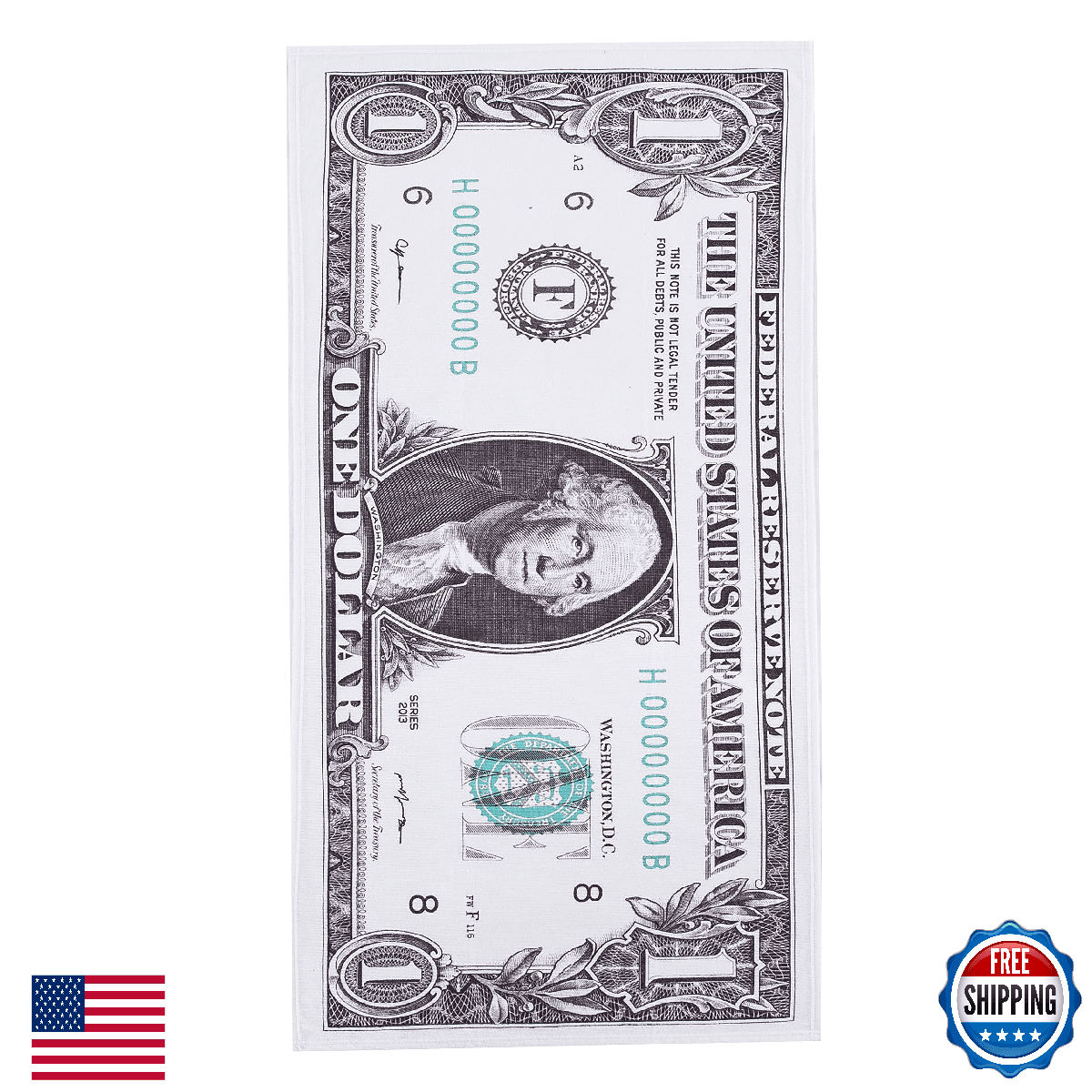 Northwest Classics Beach Towel, 30"x60", Dollar Bill Design Cotton Blend - Image 1