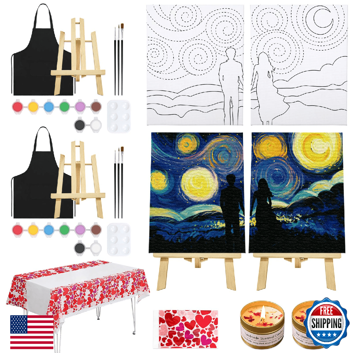 VOCHIC Date Night Idea Painting Kit for Couples Sip and Paint Kit for Adults Cou - Image 1