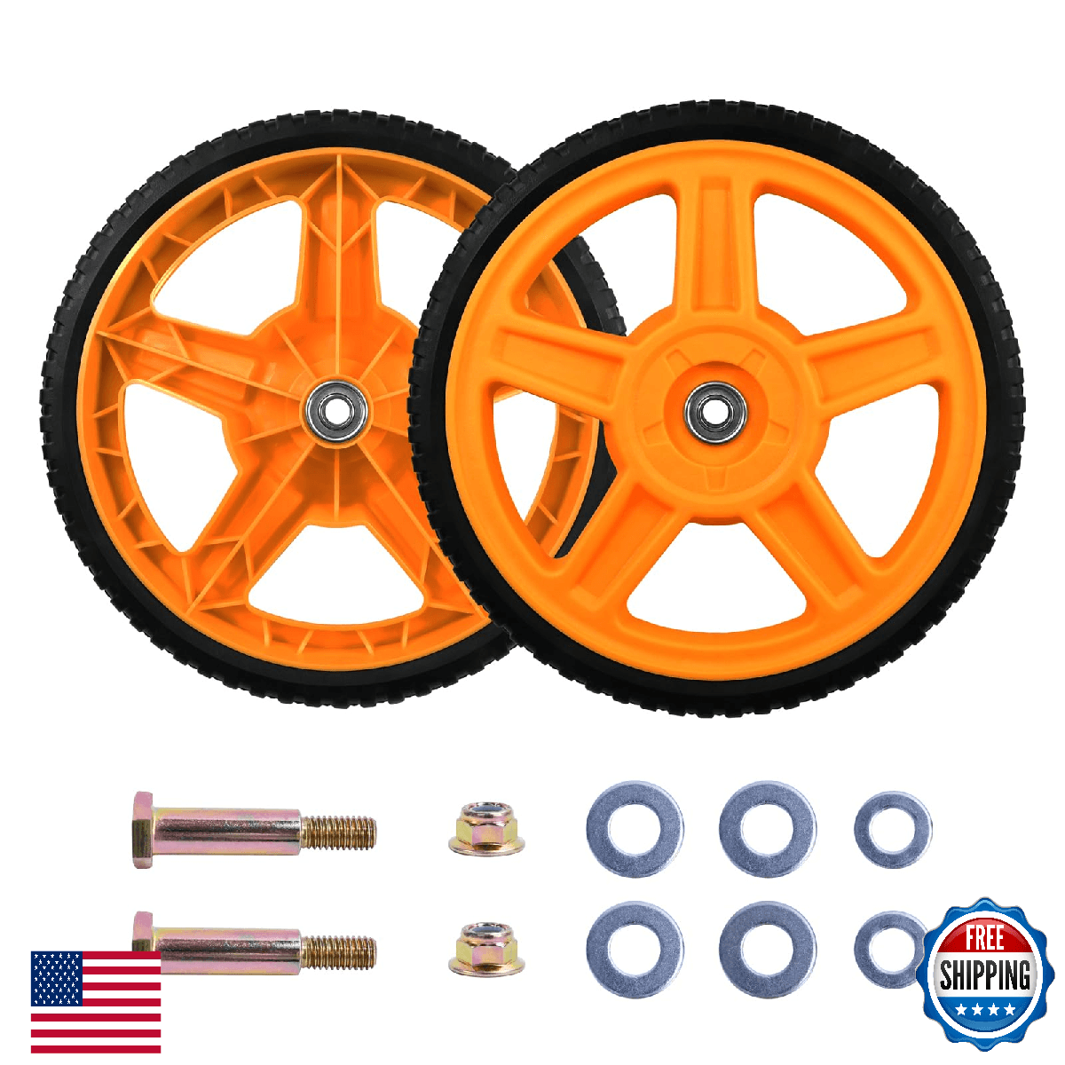 Lawn Mower Wheels, 12 inch Push Mower Plastic Wheels with Bolts & Nuts Fits Most - Image 1